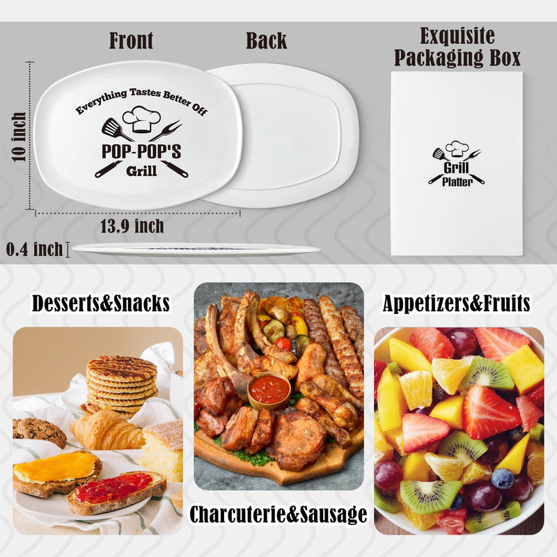 R HORSE Father Grill Platter Gift Grandpa BBQ Serving Tray Plate White Oval Serving Dishes Grandpa Men Father Day Birthday Christmas New Year Gift for Salad Dessert Appetizers Outdoor Indoor Cooking - Grill Parts America