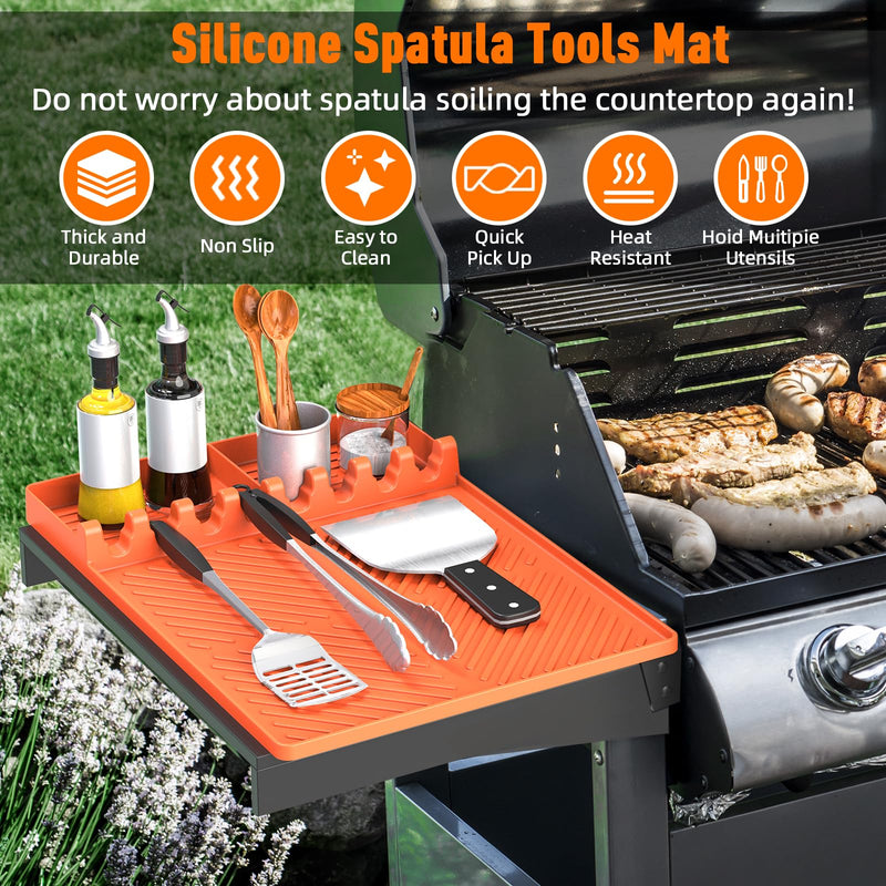 Silicone Grill Mat Compatible with Blackstone, Silicone Griddle Tools Mat with Drip Pad, Spatula Mat for Outdoor Grill Kitchen Counter (Orange) - Grill Parts America