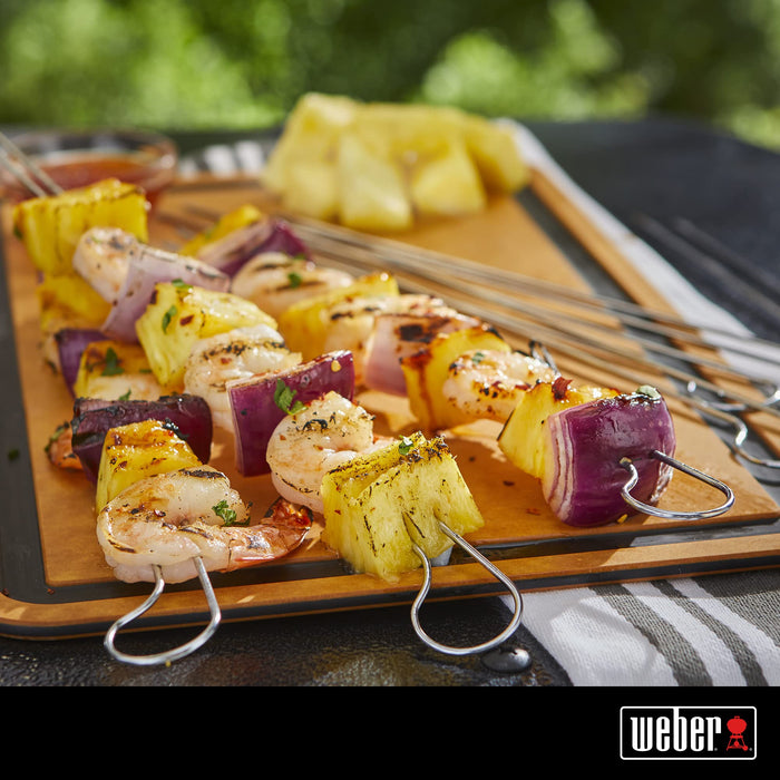 Weber Barbecue Skewers Set - Set of 8 Steel Kebab Skewers with Dual-Pronged Design to Stop Foods Turning on The Grill - 33.7cm, Black/Silver - Grill Parts America