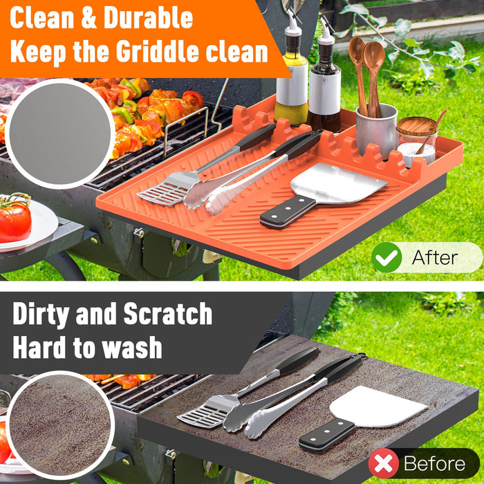 Silicone Grill Mat Compatible with Blackstone, Silicone Griddle Tools Mat with Drip Pad, Spatula Mat for Outdoor Grill Kitchen Counter (Orange) - Grill Parts America