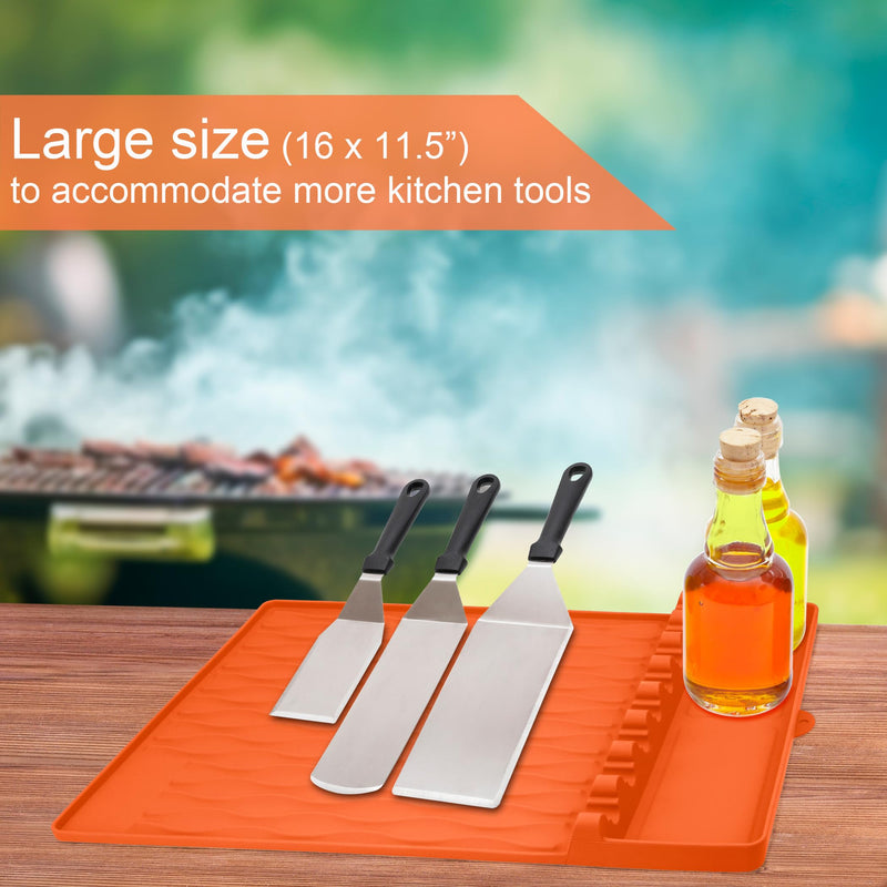 Grill Accessories Silicone Griddle Mat for Blackstone Side Shelf, Silicone Spatula Pad Mats Cooking Gadgets Barbecue Tools for Outdoor BBQ Kitchen Countertop by EANINNO Orange - Grill Parts America