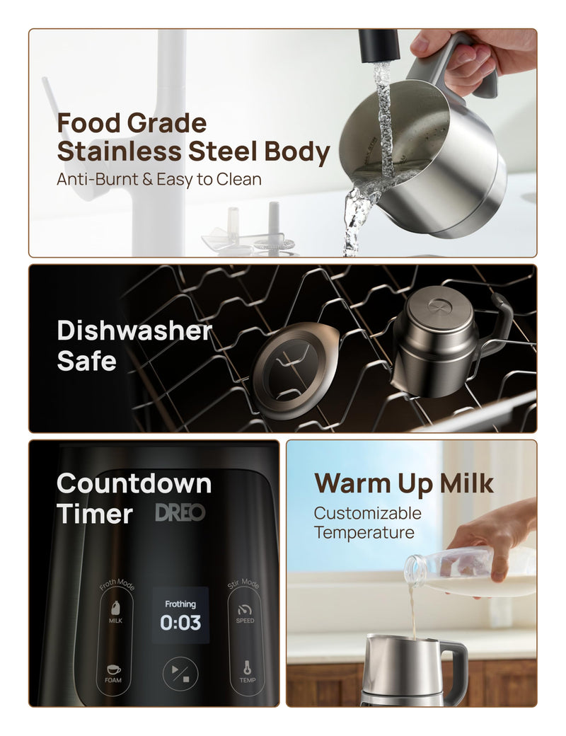 Dreo BaristaMaker Milk Frother, All-in-1, 27oz/800ml Hot/Cold Electric Foam Maker for Coffee, Latte Art-level Microfoam, Automatic Milk Warmer, Dairy/Plant-Based Milk, 30+ Drinks, Dishwasher Safe - Grill Parts America