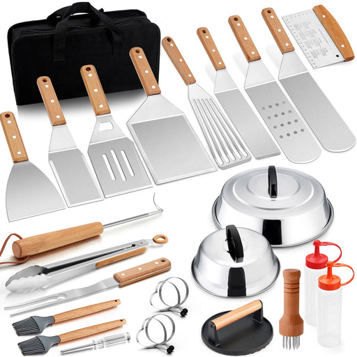 26Pcs Griddle Accessories Kit, Joyfair Flattop Grill Accessory Tools Set for Outdoor Camping BBQ, Include Melting Domes, Stainless Steel Spatula, Scraper, Cast Iron Burger Press, Storage Bag - Grill Parts America