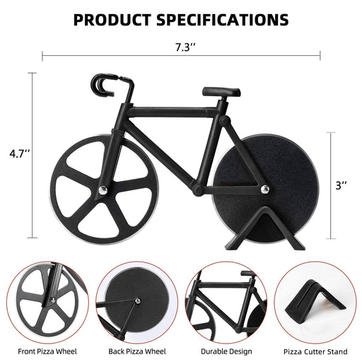 SCHVUBENR Bicycle Pizza Cutter Wheel - Gifts for Cyclists Men - Housewarming Christmas Gift - Bike Pizza Cutter - Funny Kitchen Gadget - Cool Men’s Gift - Stainless Steel Pizza Slicer(Black) - Grill Parts America