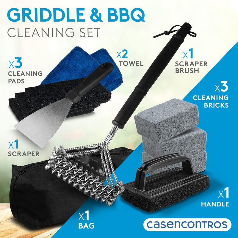 CASENCONTROS - Griddle Cleaning Kit for Blackstone [12 Pcs] - Flat Top Grill Accessories and Grill Cleaning Kit - Griddle Cleaner Set with Cleaning Pads, Grill Brush, Cleaning Bricks, Brush and Towels - Grill Parts America