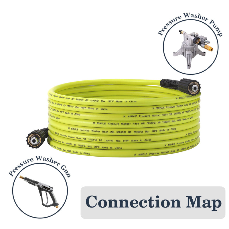 M MINGLE Pressure Washer Hose 25 FT x 1/4" - Replacement Power Wash Hose with M22 14mm Fittings - 3600 PSI - Grill Parts America