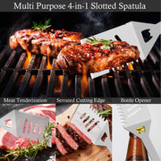 ROMANTICIST 30pcs Stainless Steel Grill Tool Set, Heavy Duty BBQ Grilling Accessories for Men Women, Non-Slip Grill Utensils Kit with Thermometer Mats in Aluminum Case for Outdoor, Camping Silver - Grill Parts America