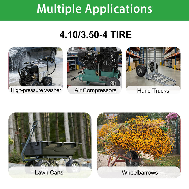 LTNICER 4.10/3.50-4 tire and inner tube 2-pack with bent valve stem for lawn mowers and utility carts