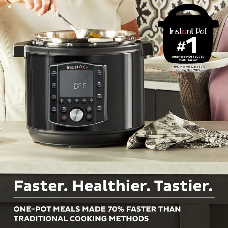 Instant Pot Pro 10-in-1 Pressure Cooker, Slow Cooker, Rice/Grain Cooker, Steamer, Sauté, Sous Vide, Yogurt Maker, Sterilizer, and Warmer, Includes App With Over 800 Recipes, Black, 6 Quart - Grill Parts America