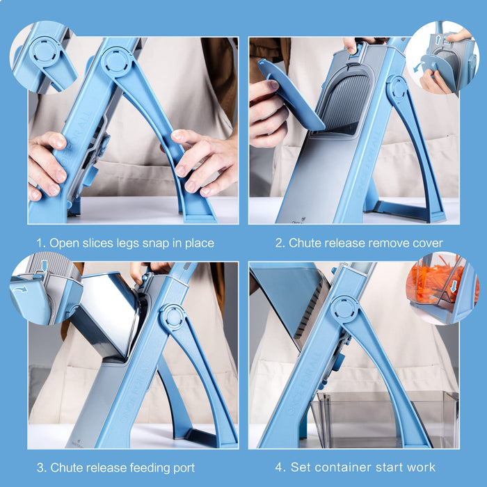 ONCE FOR ALL Upgrade Safe Mandoline Slicer Plus, Biger Size, Adjustable Vegetable Food Chopper Potato Fries Cutter, Detachable Blade, Kitchen Chopping Artifact, Gift (SkyBlue) - Grill Parts America