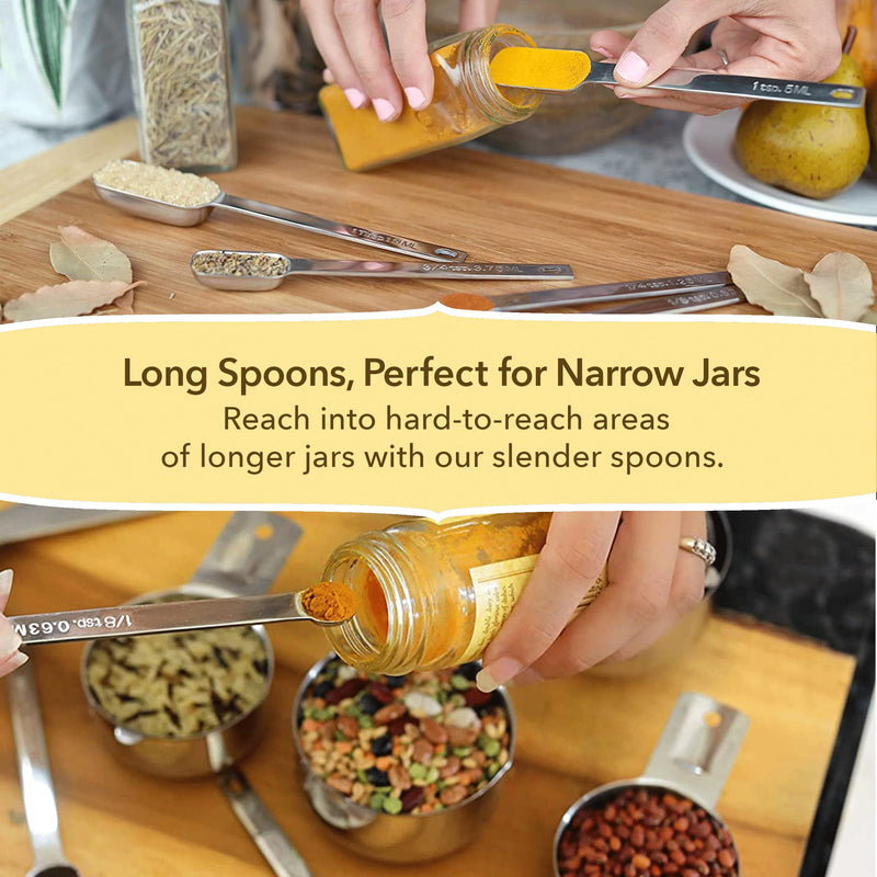 Simply Gourmet Measuring Cups and Spoons Set of 12, 304 Premium Stainless Steel, Stackable Cups Long Handle Spoons Fits Narrow Jars, Kitchen Gadgets for Liquid & Dry Ingredients Cooking Baking - Grill Parts America