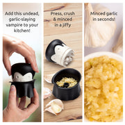 OTOTO Gracula Garlic Crusher, Garlic Peeler, Also for Ginger, Nuts, Chili, Herbs - Twist Top Mincer & Easy Squeeze Manual Press Peeler, Goth Gifts - Grill Parts America