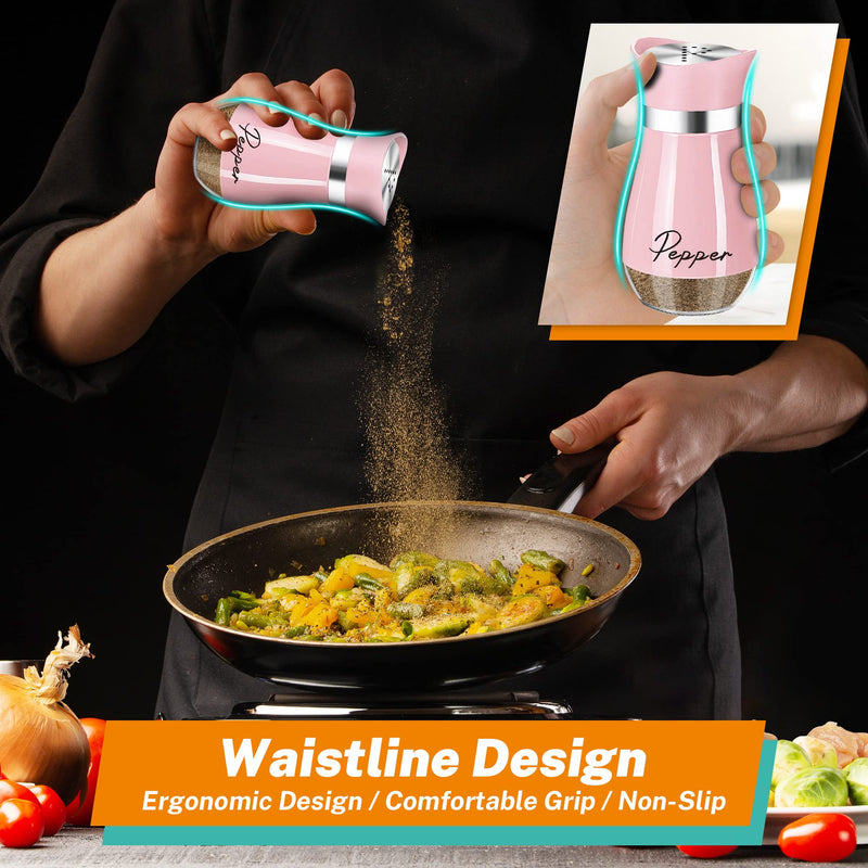 Salt and Pepper Shakers Set,4 oz Glass Bottom Salt Pepper Shaker with Stainless Steel Lid for Kitchen Cooking Table, RV, Camp,BBQ Refillable Design (Pink) - Grill Parts America