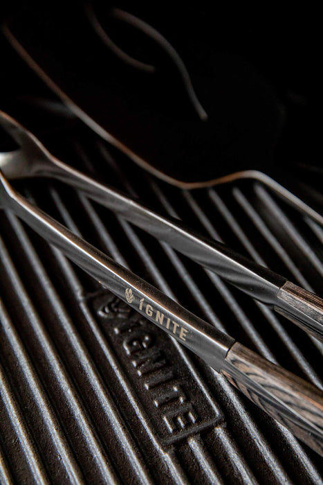 Ignite Grilling 2pc BBQ Grill Tool Set with Pakka Handles - Forged Stainless Steel Spatula, Locking Tongs & Silicone Trivet - - Grill Parts America