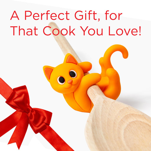 Cat Funny Spoon Rest Silicone Utensil Rest - Pot Spoon Holder for Pot - Food Grade Silicone Utensil Holder Kitchen Gadget - Fun, Cute & Silly Orange Cat Design - Super Fun! - Grill Parts America