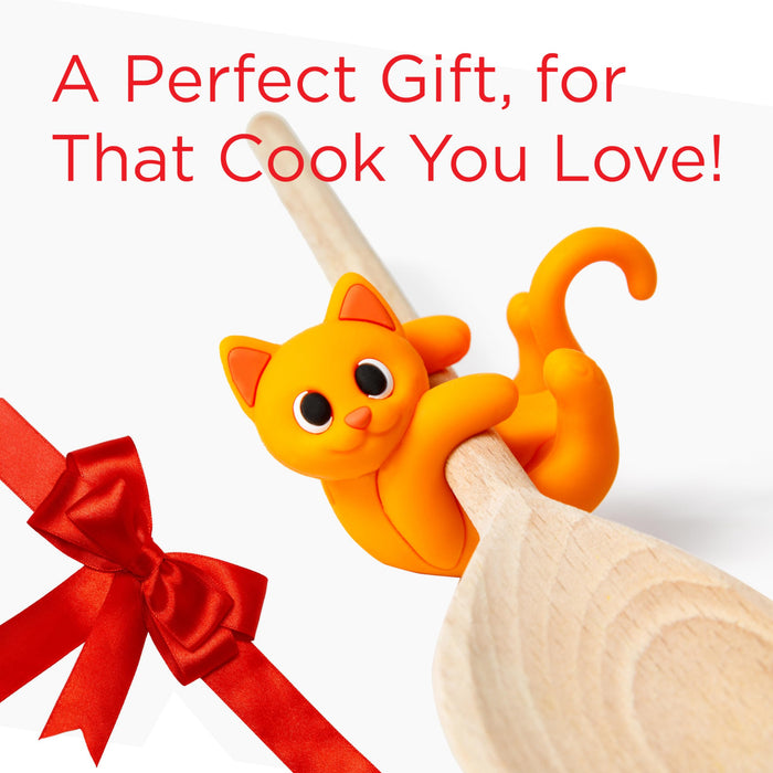 Cat Funny Spoon Rest Silicone Utensil Rest - Pot Spoon Holder for Pot - Food Grade Silicone Utensil Holder Kitchen Gadget - Fun, Cute & Silly Orange Cat Design - Super Fun! - Grill Parts America