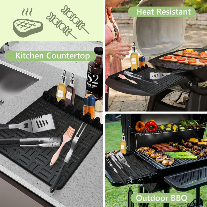 Pet Baby 2PCS Silicone Griddle Tools Mat, Large Spatula Mat with Drip Pad Griddle Silicone Mat Side Shelf Mat for Grill BBQ Griddle Accessories(Black15.35"*10.63") - Grill Parts America