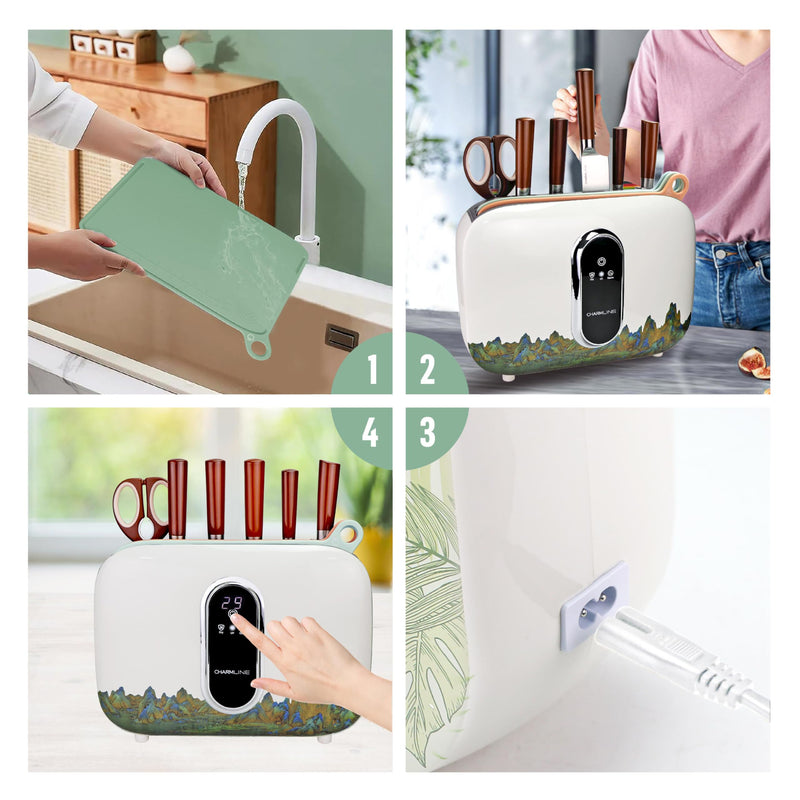 Charmline Smart Cutting Board Set, Chopping Board Self Cleaning Holder with Coded 3pcs Cutting Boards, 4 knives, Scissors and Knife Sharpeners, Smart Appliances gadgets for Kitchen - Grill Parts America