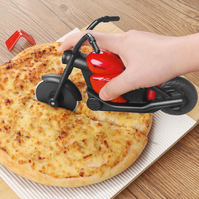 Asdirne Pizza Cutter, Motorbike Pizza Cutter Wheel with Non-Stick Stainless Steel Super Sharp Blades, Novelty Gift, Black/Red - Grill Parts America