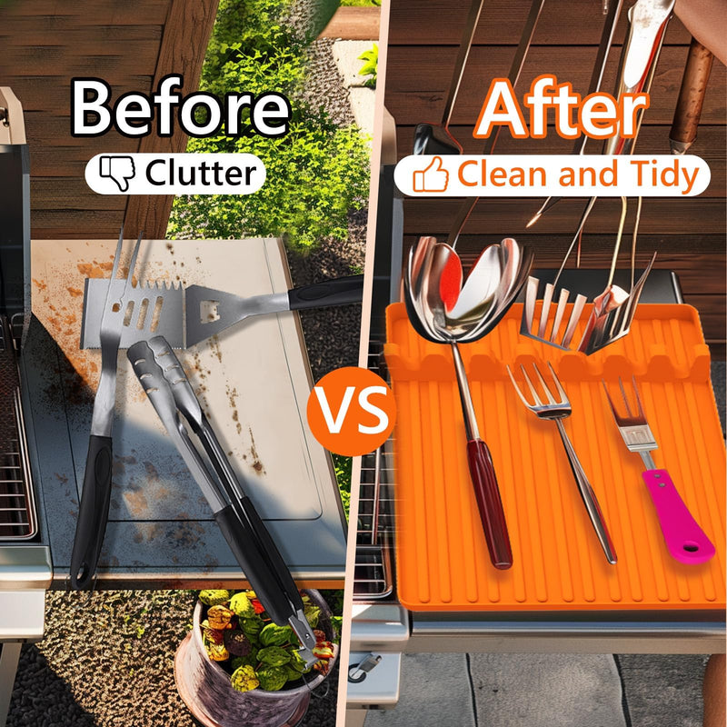Pet Baby 2PCS Silicone Griddle Tools Mat, Large Spatula Mat with Drip Pad Griddle Silicone Mat Side Shelf Mat for Grill BBQ Griddle Accessories-Orange15.35 * 10.63" - Grill Parts America