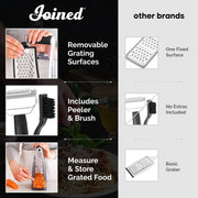 Joined Cheese Grater with Container - Box Grater Cheese Shredder Lemon Zester - Cheese Grater with Handle - Graters for Kitchen Stainless Steel Food Grater - Garlic Mincer Tool and Vegetable Peeler - Grill Parts America