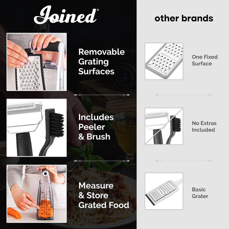Joined Cheese Grater with Container - Box Grater Cheese Shredder Lemon Zester - Cheese Grater with Handle - Graters for Kitchen Stainless Steel Food Grater - Garlic Mincer Tool and Vegetable Peeler - Grill Parts America