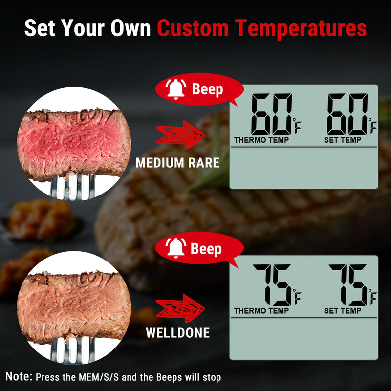 ThermoPro TP16 Large LCD Digital Cooking Food Meat Thermometer for Smoker Oven Kitchen BBQ Grill Thermometer Clock Timer with Stainless Steel Temperature Probe - Grill Parts America