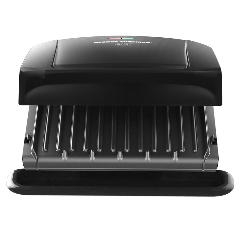 George Foreman 4-Serving Removable Plate Electric Grill and Panini Press, George Tough Non-Stick Coating, Drip Tray Catches Grease, Black - Grill Parts America