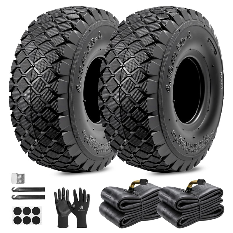 LTNICER 4.10/3.50-4 tire and inner tube with bent valve stem, 2-pack universal replacement assigiinngits