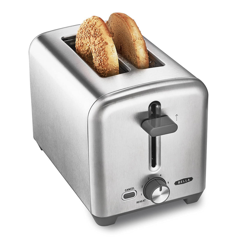 bella Stainless Steel 2 Slice Toaster with Extra Wide Slots & Removable Crumb Tray, 6 Browning Options, Auto Shut Off & Reheat Function, Toast Bread, Bagel & Waffle - Grill Parts America