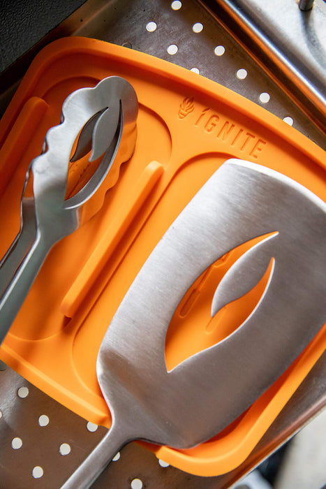 Ignite Grilling 2pc BBQ Grill Tool Set with Pakka Handles - Forged Stainless Steel Spatula, Locking Tongs & Silicone Trivet - - Grill Parts America