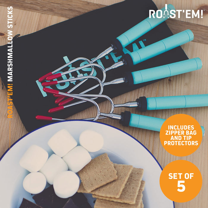 Jolly Green Products Rotating Marshmallow Roasting Sticks, Set of 5 Extra Long Telescoping Marshmallow Sticks for Fire Pit, Campfire & Bonfire, Camping Accessories - Grill Parts America