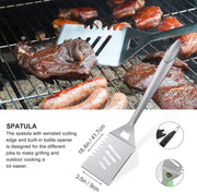 Grilljoy 8PCS Heavy Duty BBQ Grill Tools Set with Extra Thick Stainless Steel Spatula, Fork, Tongs & Cleaning Brush - Complete Barbecue Accessories Kit with Portable Bag - Perfect Grill Gifts for Men - Grill Parts America