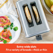 bella Stainless Steel 2 Slice Toaster with Extra Wide Slots & Removable Crumb Tray, 6 Browning Options, Auto Shut Off & Reheat Function, Toast Bread, Bagel & Waffle - Grill Parts America