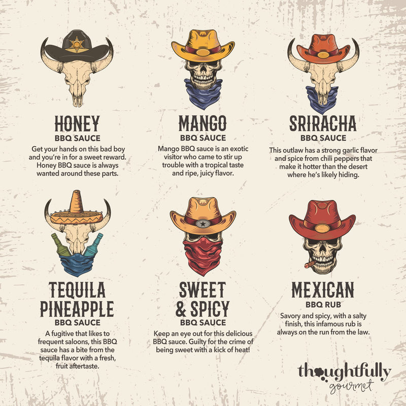 Thoughtfully Gourmet, Wild Western-Themed BBQ Sauce and Rubs Book Gift Set, Includes Honey BBQ, Montreal BBQ Rub & More, Great Gift for Men, Set of 12 - Grill Parts America