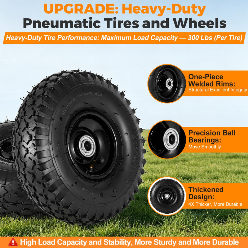RRQ 2-pack 10-inch black pneumatic tire and wheel, 4.10/3.50-4, for patio equipment