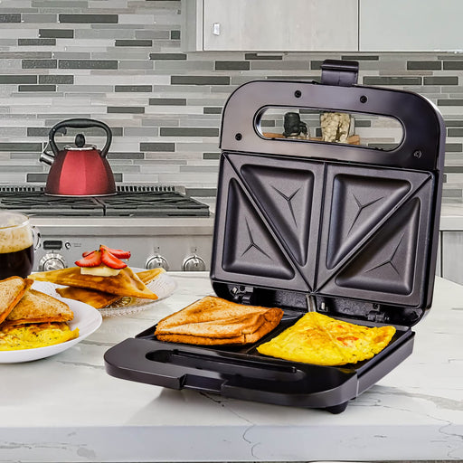 OVENTE Electric Sandwich Maker with Non-Stick Plates, Indicator Lights, Cool Touch Handle, Easy to Clean and Store, Perfect for Cooking Breakfast, Grilled Cheese, Tuna Melts and Snacks, Black GPS401B - Grill Parts America
