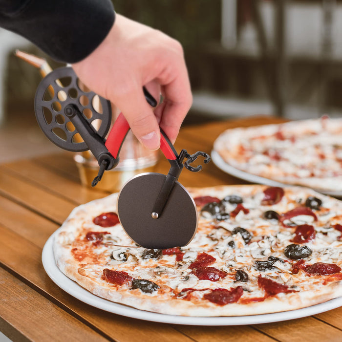 Aijohnny Bicycle Pizza Cutter Wheel with Holder, Robust Bicycle Shape 2.4” Stainless Steel Pizza Knife, Frosted Surface Non-Stick & Sharp Blades, Pizza Slicer Funny Kitchen Gadget (Red) - Grill Parts America