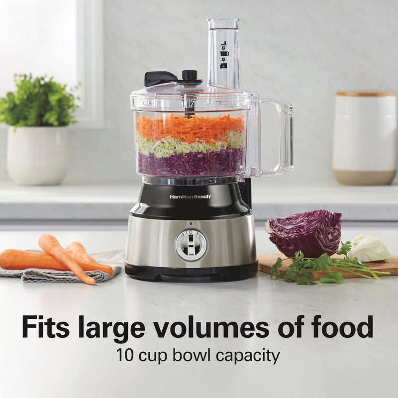 Hamilton Beach Food Processor & Vegetable Chopper for Slicing, Shredding, Mincing, and Puree, 10 Cups + Easy Clean Bowl Scraper, Black and Stainless Steel (70730) - Grill Parts America