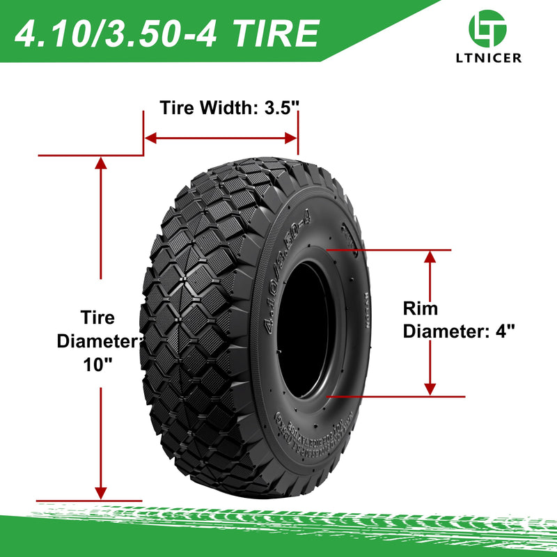 LTNICER 4.10/3.50-4 tire and inner tube with bent valve stem for lawn mower and utility equipment, 2-pack