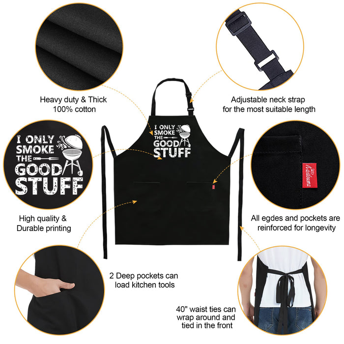 Kaidouma Funny Grill Aprons for Men - I Only Smoke the Good Stuff - Men’s Funny Chef Cooking Grilling BBQ Aprons with 2 Pockets - Birthday Father’s Day Christmas Gifts for Dad, Husband, Boyfriend, Him - Grill Parts America