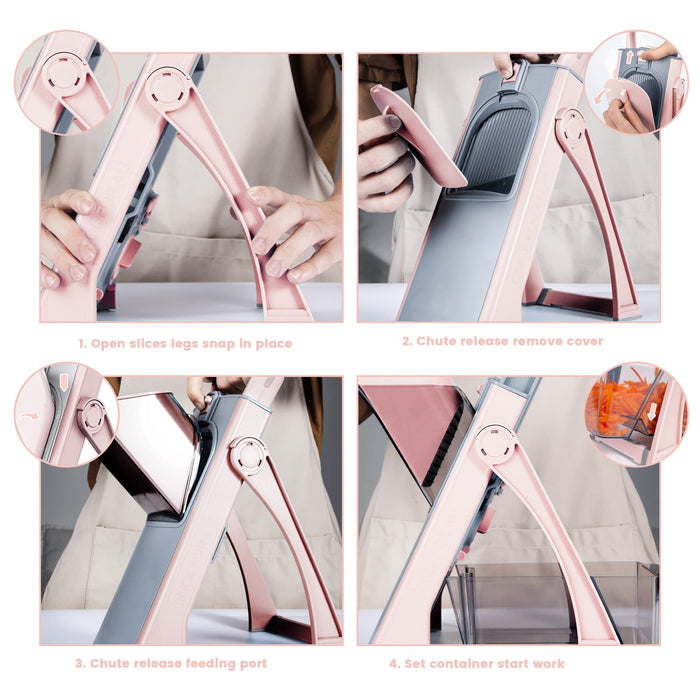 Upgrade Safe Mandoline Slicer Plus for Kitchen, SupMaKin Bigger Port Vegetable Food Potato Chopper, Adjustable Thickness, Julienne & Dicer Salad Making Chopping Artifact (Pink) - Grill Parts America