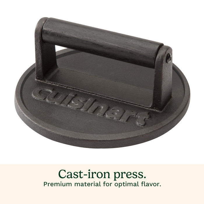 Cuisinart 6.5" Cast Iron Smashed Burger Press, Juicy & Crispy Burgers for BBQs, Cookouts - Grill Parts America