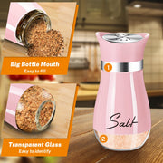 Salt and Pepper Shakers Set,4 oz Glass Bottom Salt Pepper Shaker with Stainless Steel Lid for Kitchen Cooking Table, RV, Camp,BBQ Refillable Design (Pink) - Grill Parts America