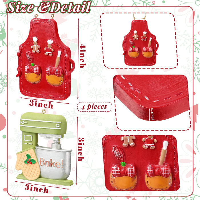 Funtery 4 Pcs Christmas Baking Ornament Green Mixer Ornament and Red Chef Bakers Apron Ornament Cute Gingerbread Chef Christmas Tree Ornaments Xmas Hanging Kitchen Ornaments - Grill Parts America
