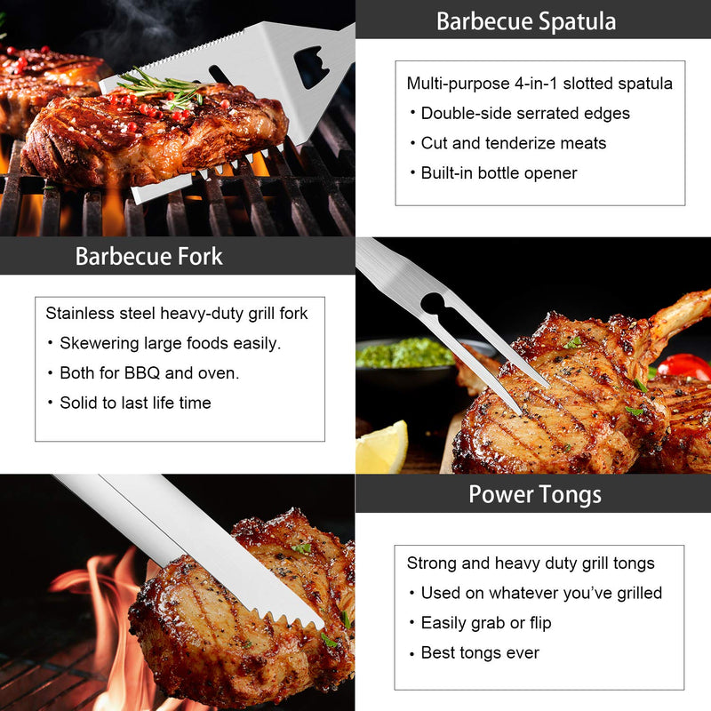ROMANTICIST 30pcs BBQ Grill Tool Set for Men Dad, Heavy Duty Stainless Steel Grill Utensils Set, Non-Slip Grilling Accessories Kit with Thermometer, Mats in Aluminum Case for Travel, Outdoor Brown - Grill Parts America