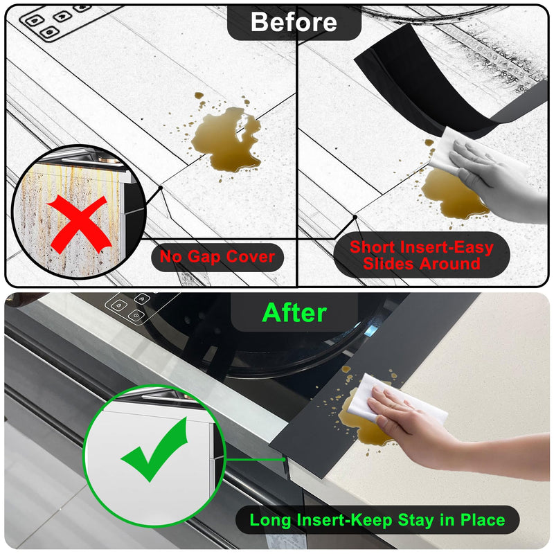 Silicone Stove Counter Gap Cover / Filler by Kindga 25" Long, Sealing Spills Between Kitchen Appliances Washing Machine and Stovetop, Set of 2 (Black) - Grill Parts America
