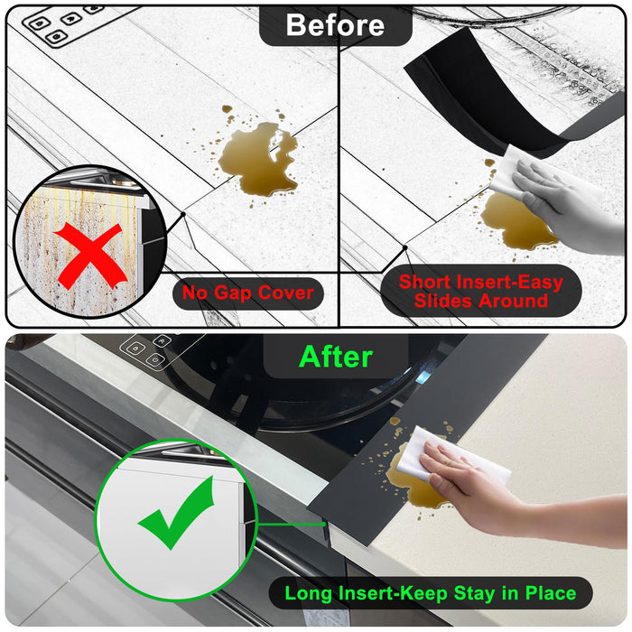 Silicone Stove Counter Gap Cover / Filler by Kindga 25" Long, Sealing Spills Between Kitchen Appliances Washing Machine and Stovetop, Set of 2 (Black) - Grill Parts America