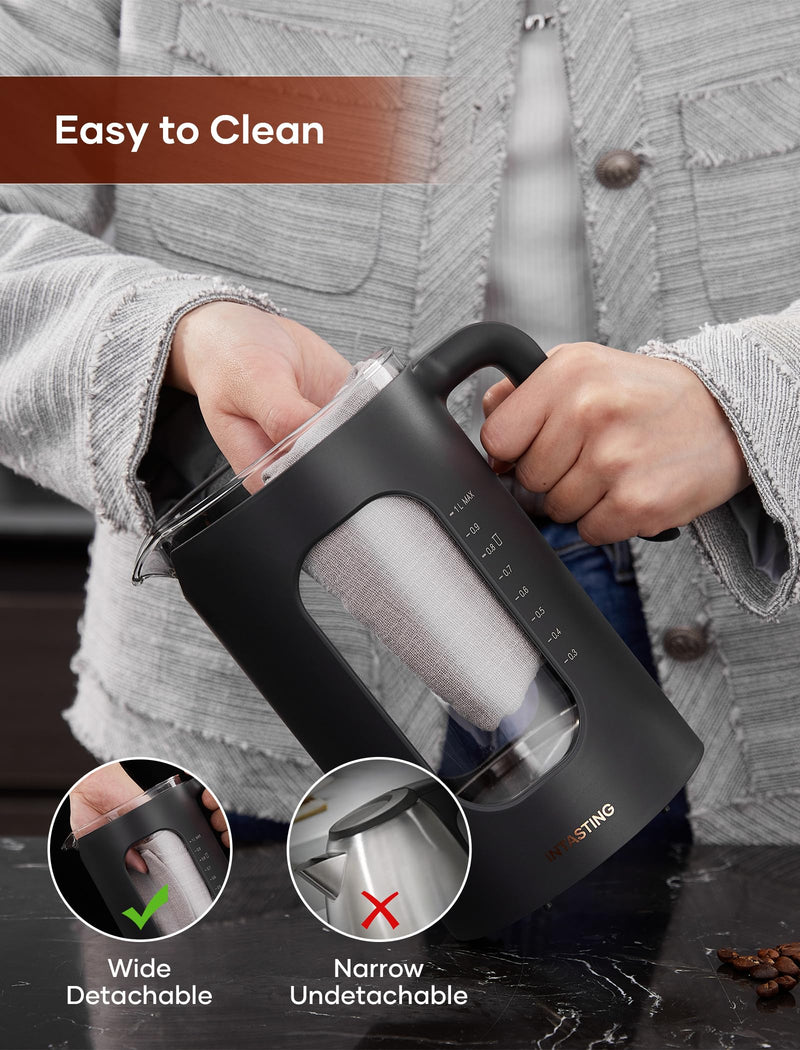 Electric Tea Kettle, INTASTING Glass Electric Kettle with tea Infuser and Precise knob temperature control, 1200W Fast Heating, BPA-Free, Easy to Clean, for Tea and coffee, Dark Grey - Grill Parts America