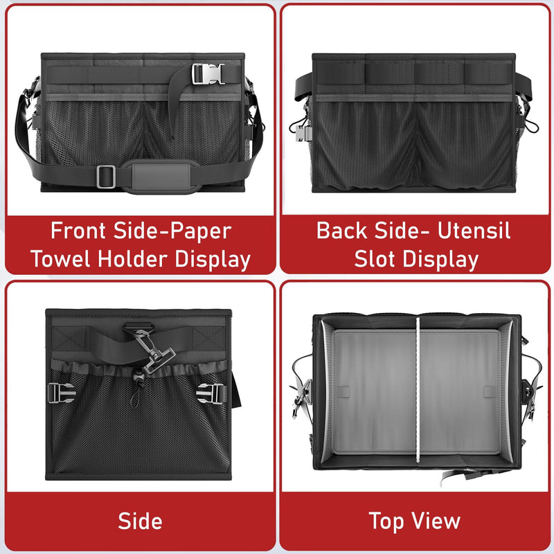 FANGSUN Grill Caddy, BBQ Caddy with Paper Towel Holder, Picnic Griddle Caddy for Outdoor Camping, Barbecue Accessories Storage Organizer for Utensil Grilling Tool, Must Have for Camper Tailgating Rv - Grill Parts America